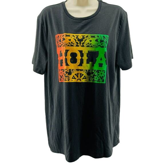 Old Navy Grey Hola Latin Graphic Red Yellow Green Tee Womens Large - Picture 1 of 5